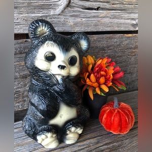 Tall Chalkware Panda vintage Piggy bank MCM carnival prize coin bank 10.75” high